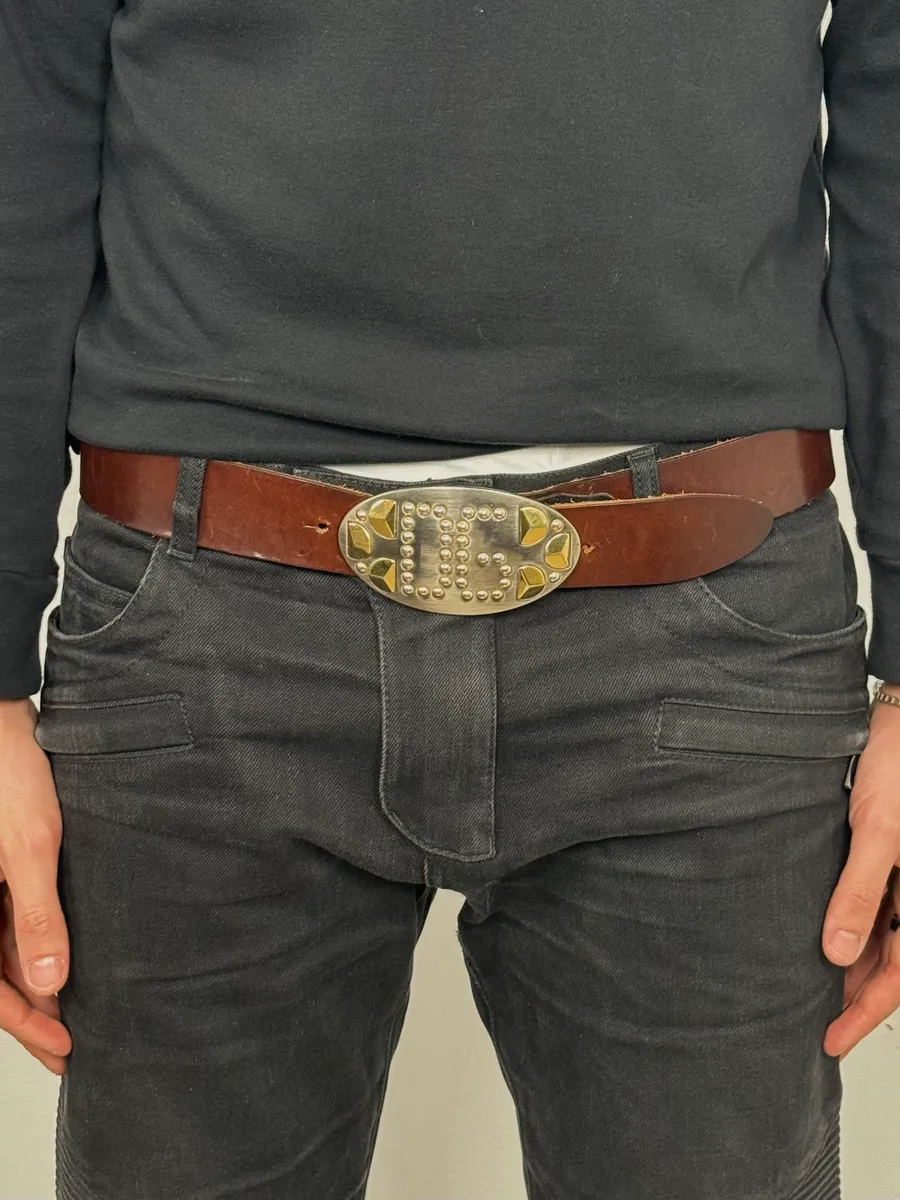 AW2004 Dolce & Gabbana Futuristic Buckle Brown Leather Belt - Image 2