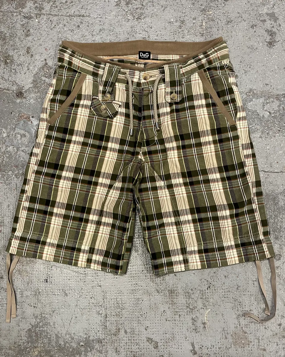 AW2004 Dolce & Gabbana Green Tartan Cargo Shorts - Image 3