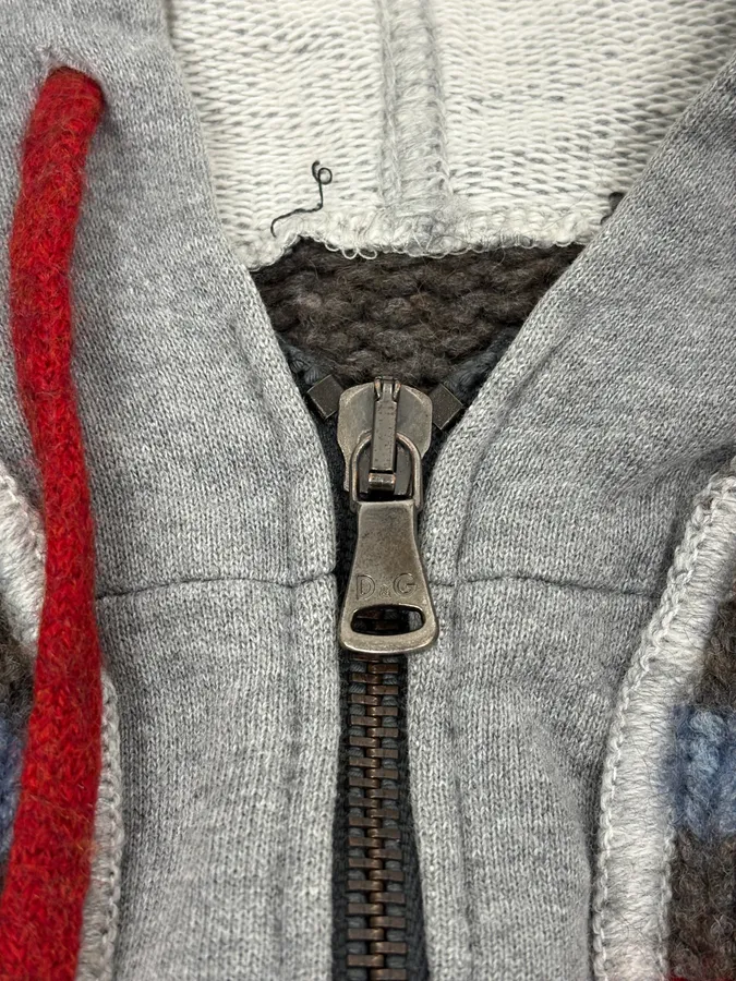 AW2004 Dolce & Gabbana Grey Wool Eagle Intarsia Zip Hoodie - Image 10