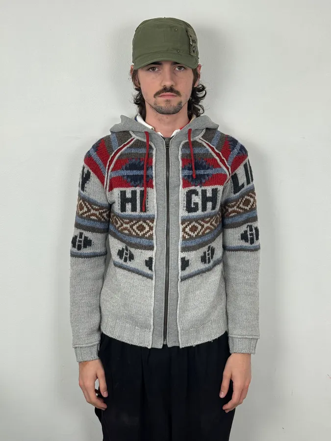 AW2004 Dolce & Gabbana Grey Wool Eagle Intarsia Zip Hoodie - Image 3