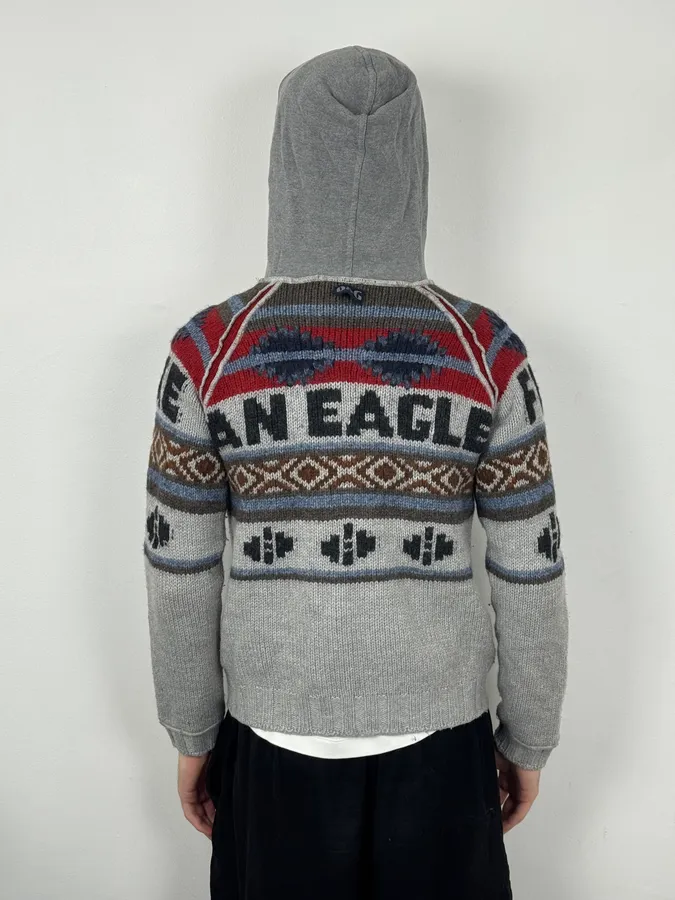 AW2004 Dolce & Gabbana Grey Wool Eagle Intarsia Zip Hoodie - Image 4