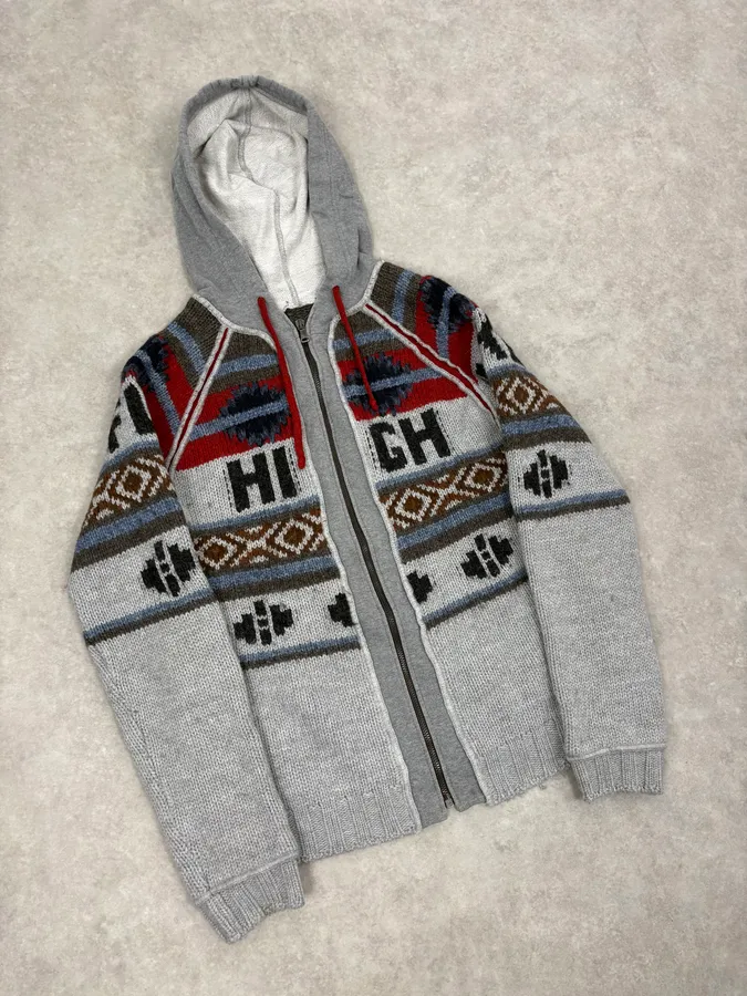 AW2004 Dolce & Gabbana Grey Wool Eagle Intarsia Zip Hoodie - Image 5