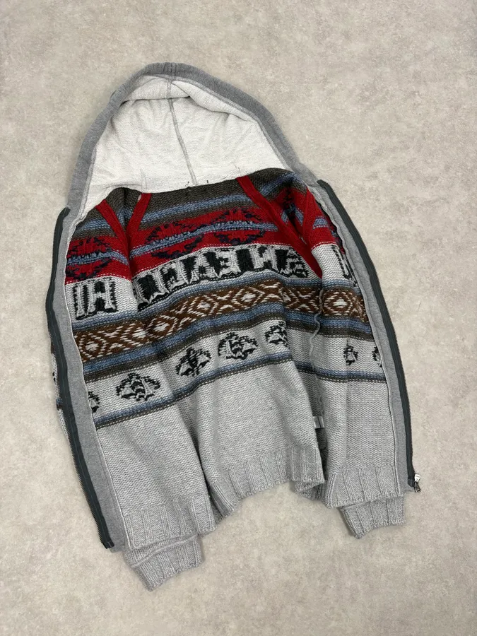 AW2004 Dolce & Gabbana Grey Wool Eagle Intarsia Zip Hoodie - Image 8
