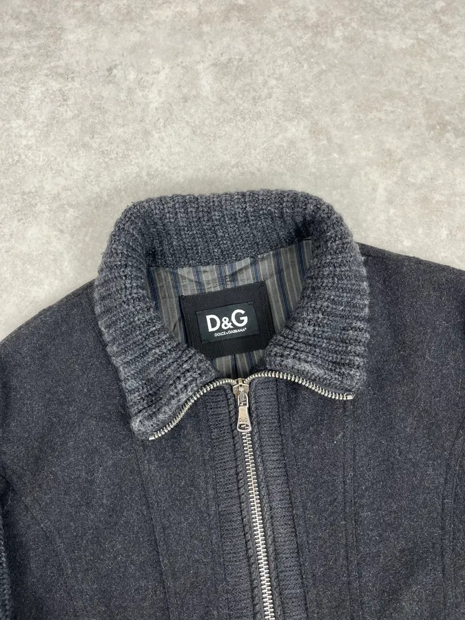 AW2004 Dolce & Gabbana Grey Wool Zip-up Jacket - Image 5