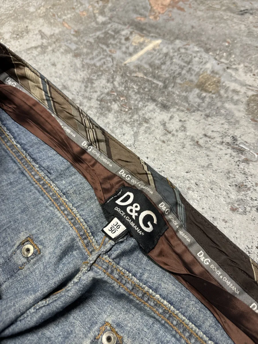 AW2004 Dolce & Gabbana Hybrid Brown Velvet Blue Distressed Denim Jeans - Image 13