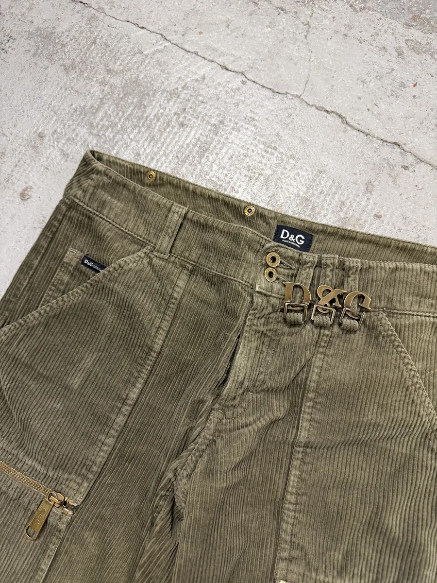 AW2004 Dolce & Gabbana Khaki Velvet Cargo Pants - Image 8