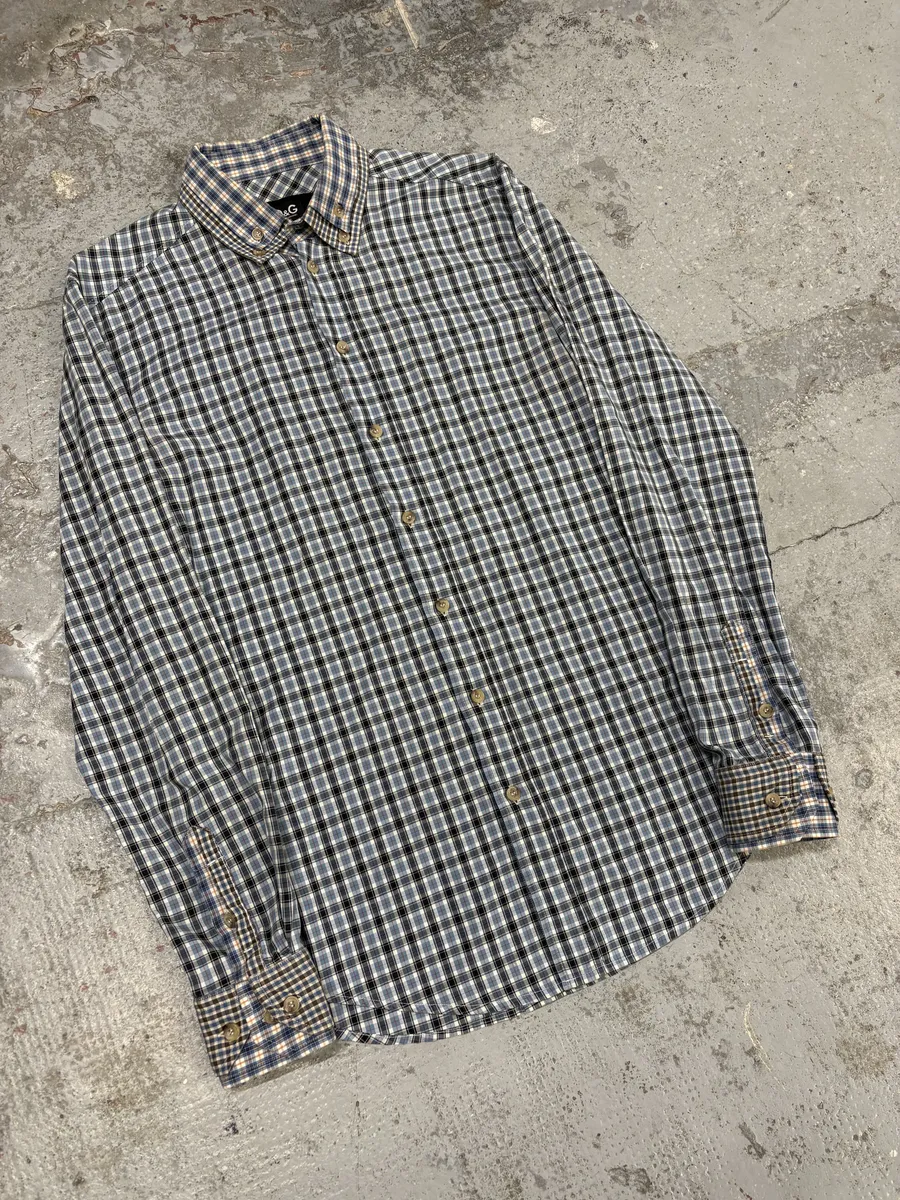 AW2004 Dolce & Gabbana Layered Collar Blue Western Checkered Shirt - Image 4