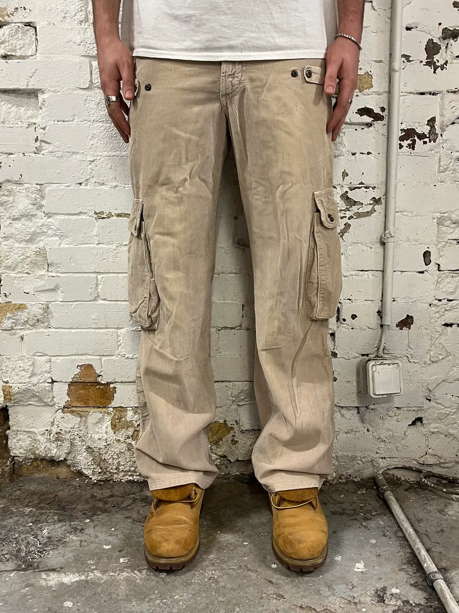 AW2004 Dolce & Gabbana Multi-Pocket Corduroy Beige Cargo Pants - Image 2