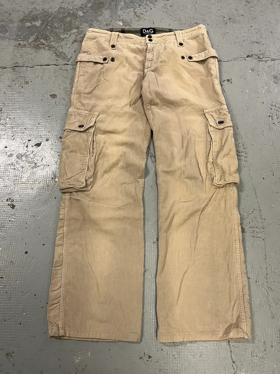 AW2004 Dolce & Gabbana Multi-Pocket Corduroy Beige Cargo Pants - Image 5