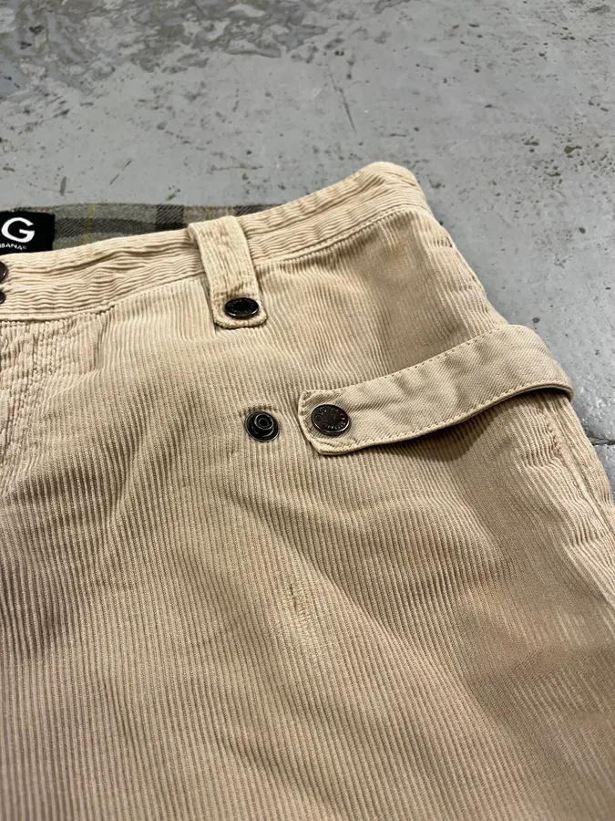 AW2004 Dolce & Gabbana Multi-Pocket Corduroy Beige Cargo Pants - Image 8