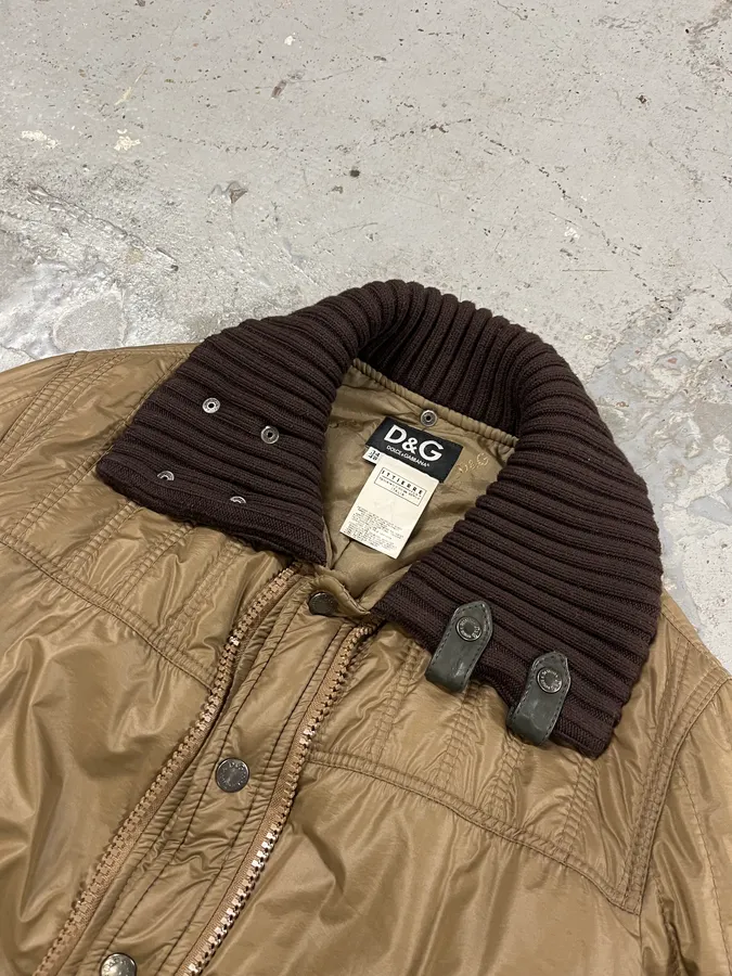 AW2004 Dolce & Gabbana Nylon Brown Bomber Jacket - Image 5