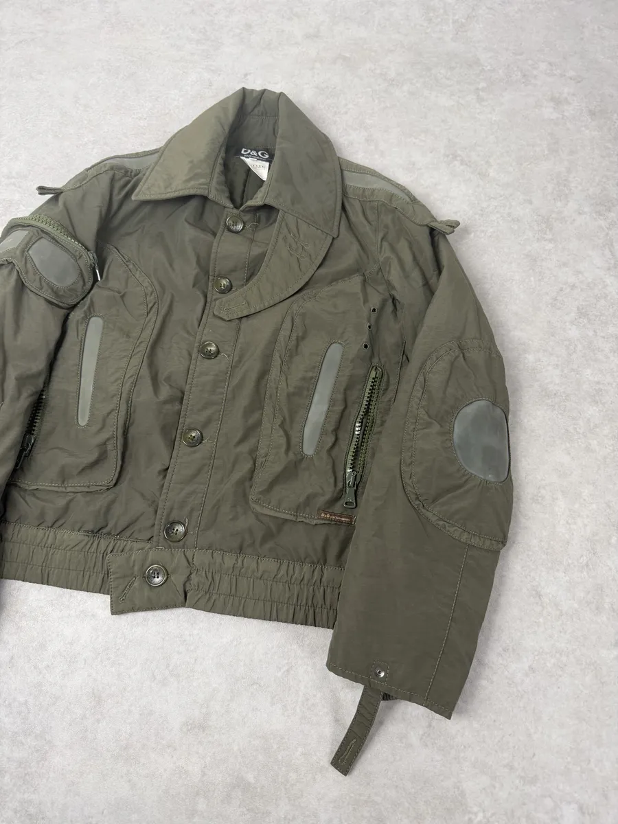 AW2004 Dolce & Gabbana Olive Green Aviator Khaki Green Goggles Bomber Jacket - Image 3