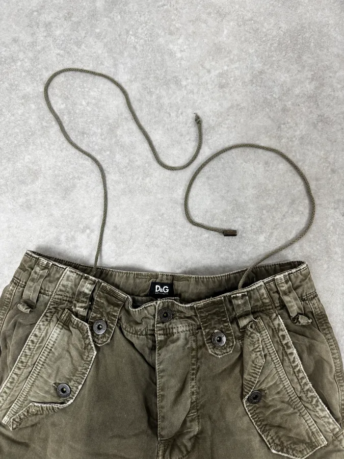AW2004 Dolce & Gabbana Olive Green Multi Pockets Cargo Pants - Image 11