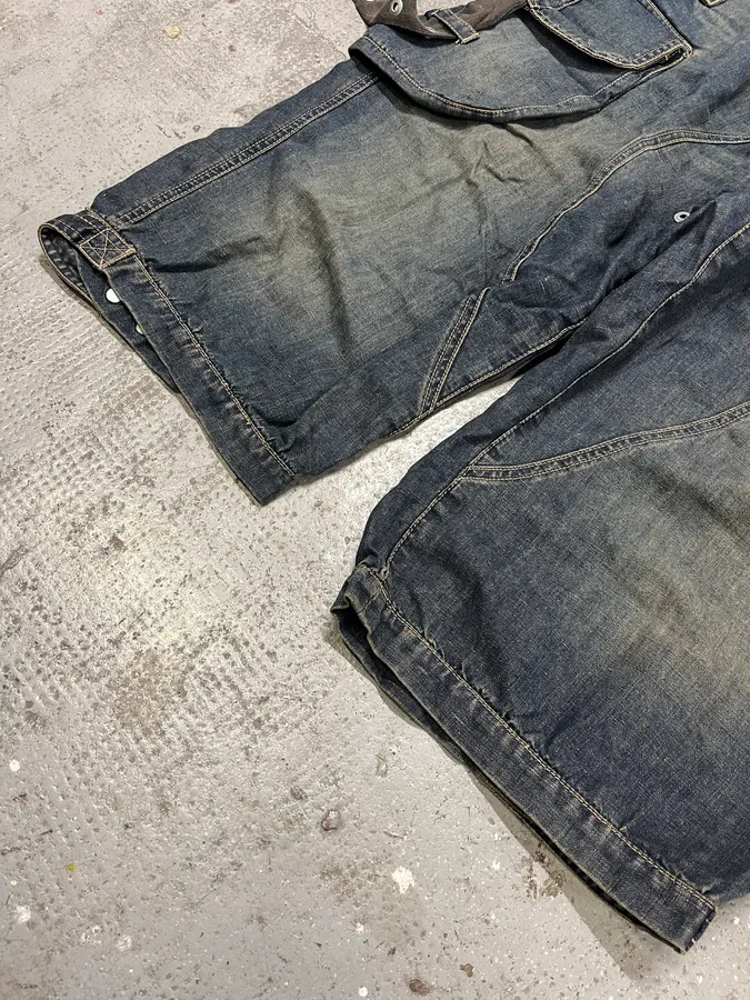 AW2004 Dolce & Gabbana Parachute Bondage Denim Blue Cargo Shorts - Image 6