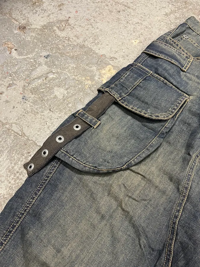 AW2004 Dolce & Gabbana Parachute Bondage Denim Blue Cargo Shorts - Image 7