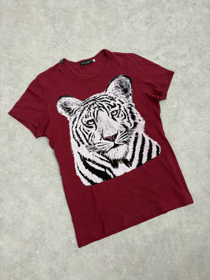 AW2004 Dolce & Gabbana Red White Tiger T-Shirt - Image 5