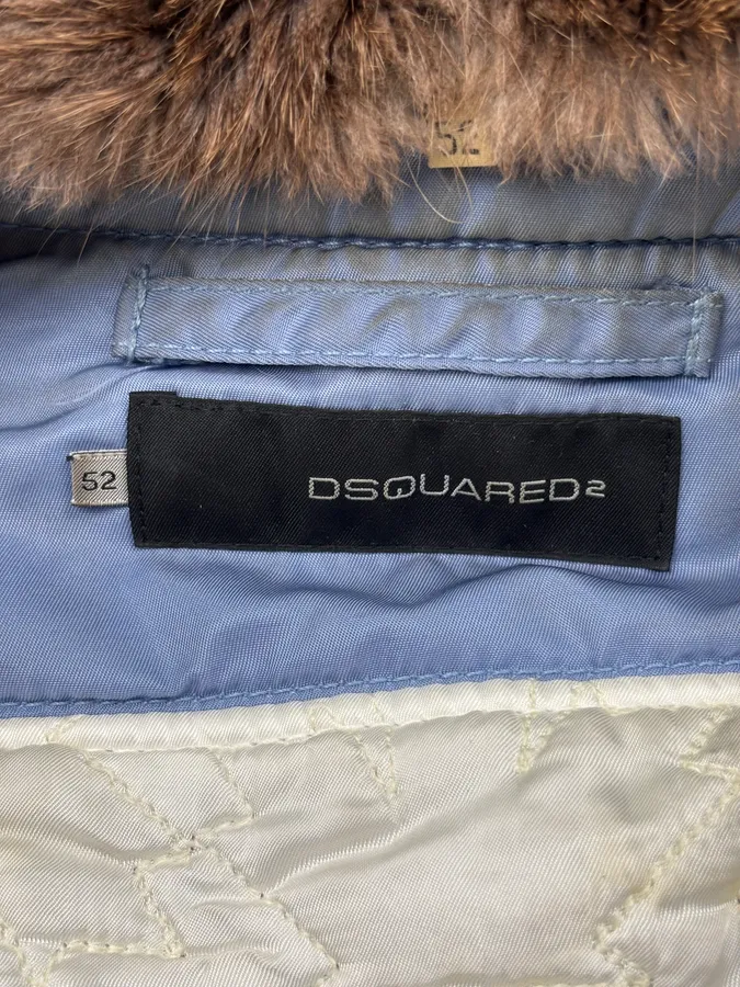 AW2004 Dsquared2 Light Blue Nylon Detachable Fur Collar Bomber Jacket - Image 11