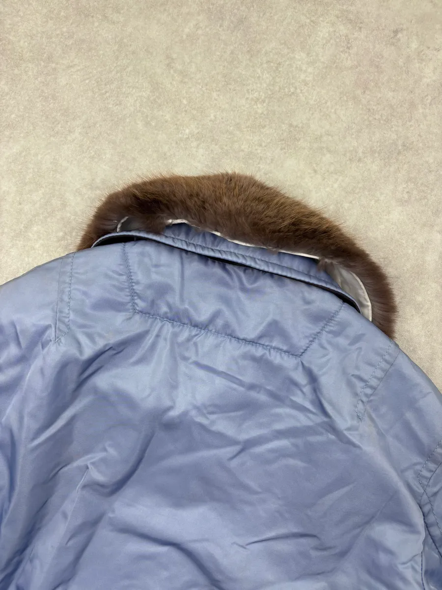 AW2004 Dsquared2 Light Blue Nylon Detachable Fur Collar Bomber Jacket - Image 7