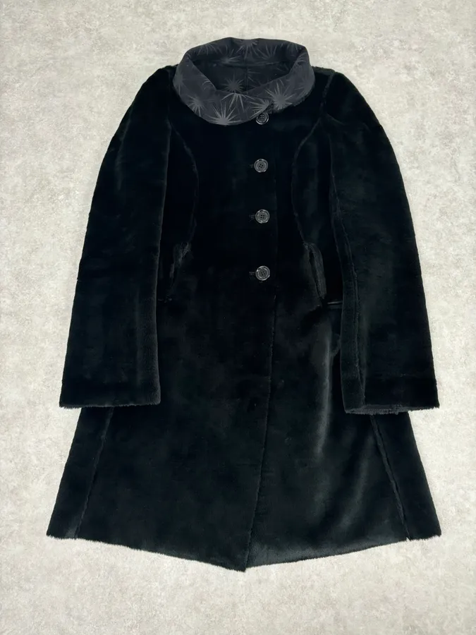 AW2004 Emporio Armani Black Stars Contemporary Reversible Long Coat - Image 2
