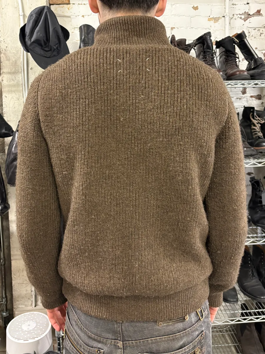 AW2004 Maison Martin Margiela Plushed Wool Brown Zip-up Sweater - Image 3