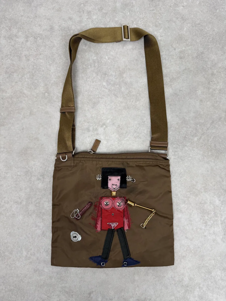 AW2004 Prada Humanoid Brown Nylon Shoulder Bag