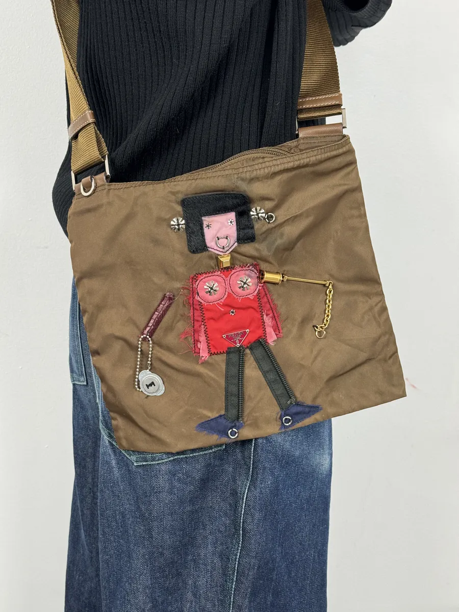 AW2004 Prada Humanoid Brown Nylon Shoulder Bag - Image 4