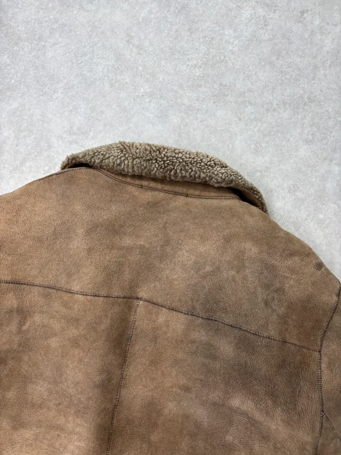 AW2004 Prada Taupe Suede Leather Shearling Collar Buttoned Jacket - Image 6