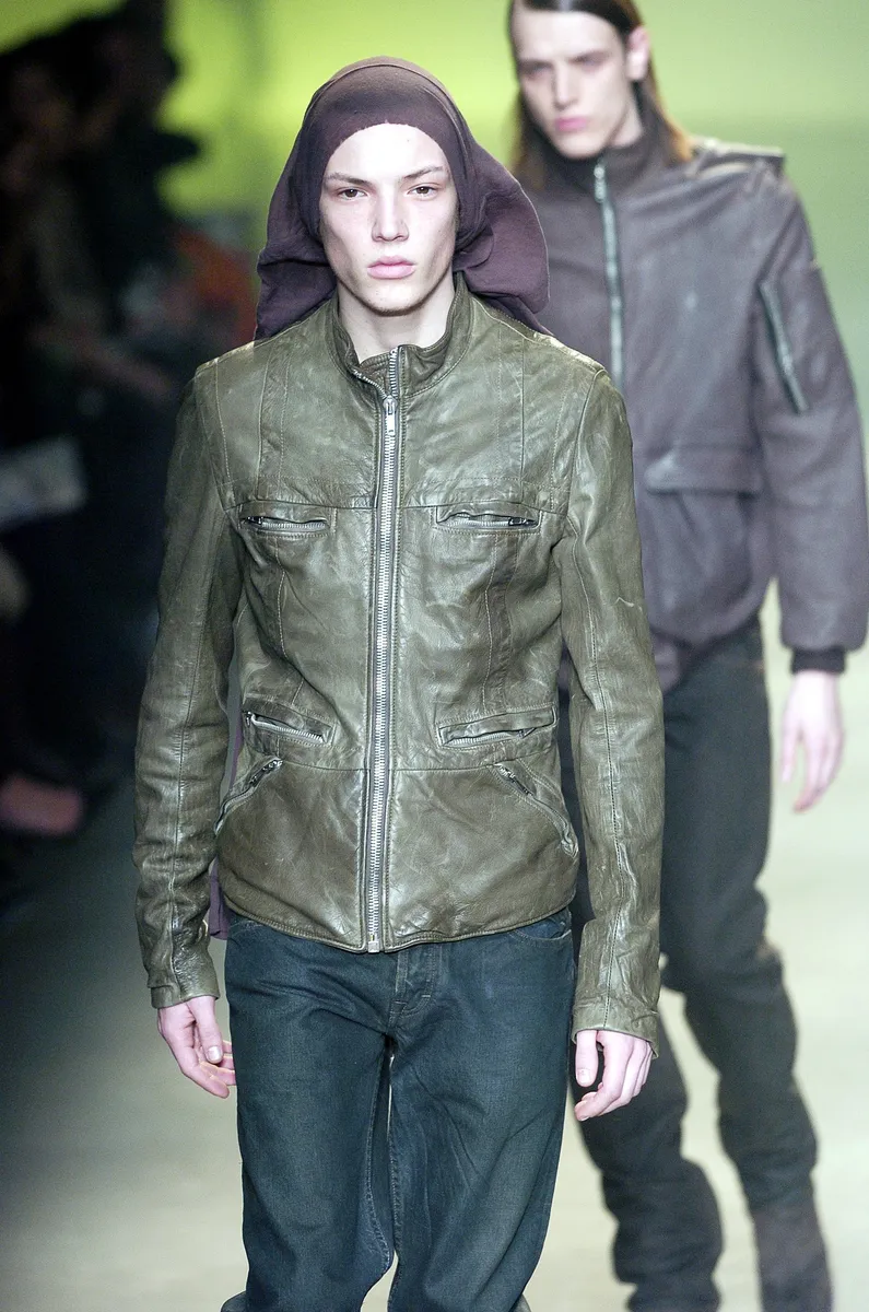 AW2004 Rick Owens Cargo Pocket Khaki Leather Jacket - Image 2
