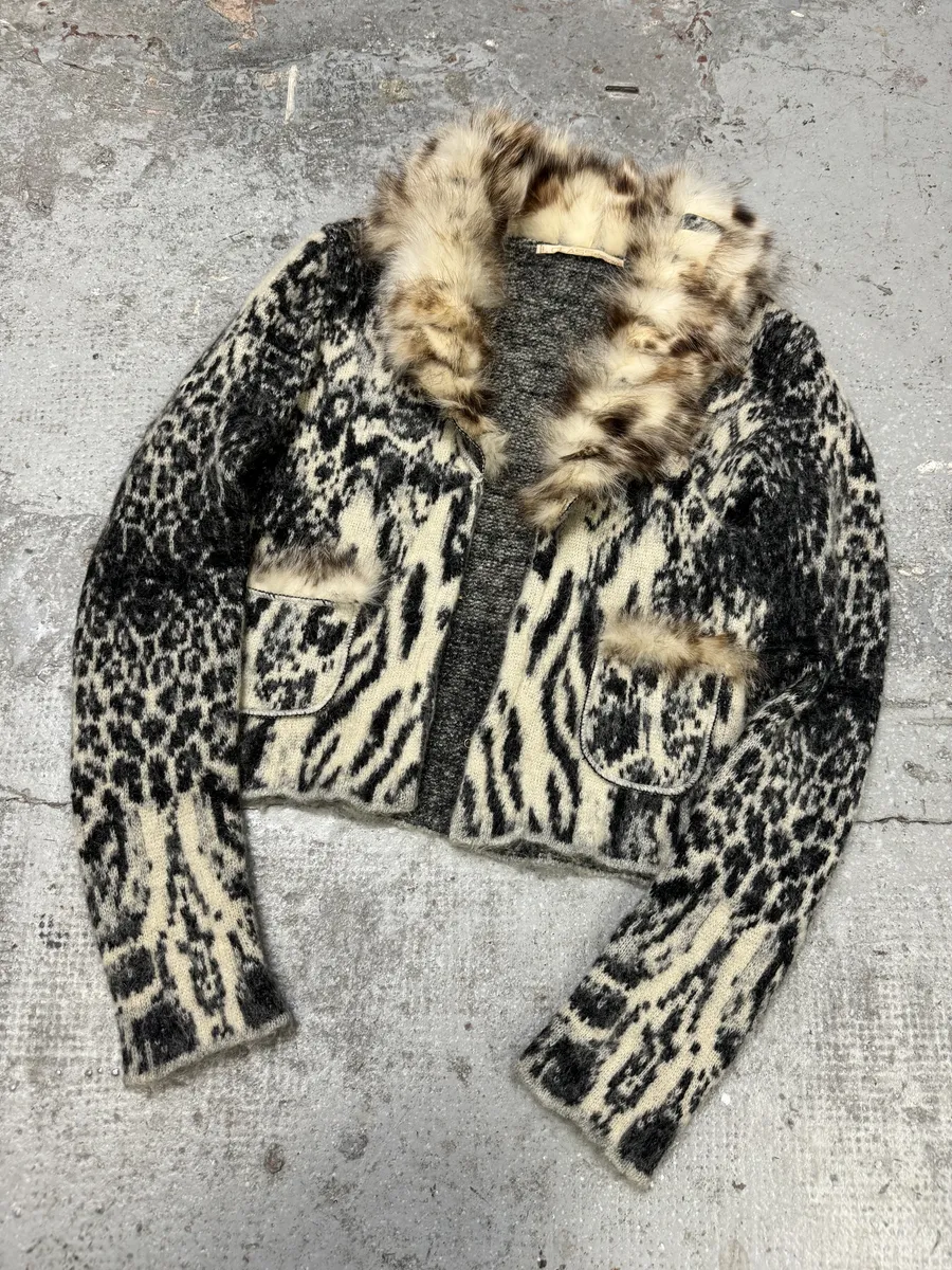 AW2004 Roberto Cavalli Fox Fur Leopard Mohair Cardigan - Image 7