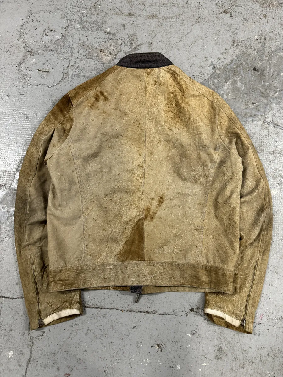 AW2005 Cavalli Biker Beige Faded Suede Leather Jacket - Image 2