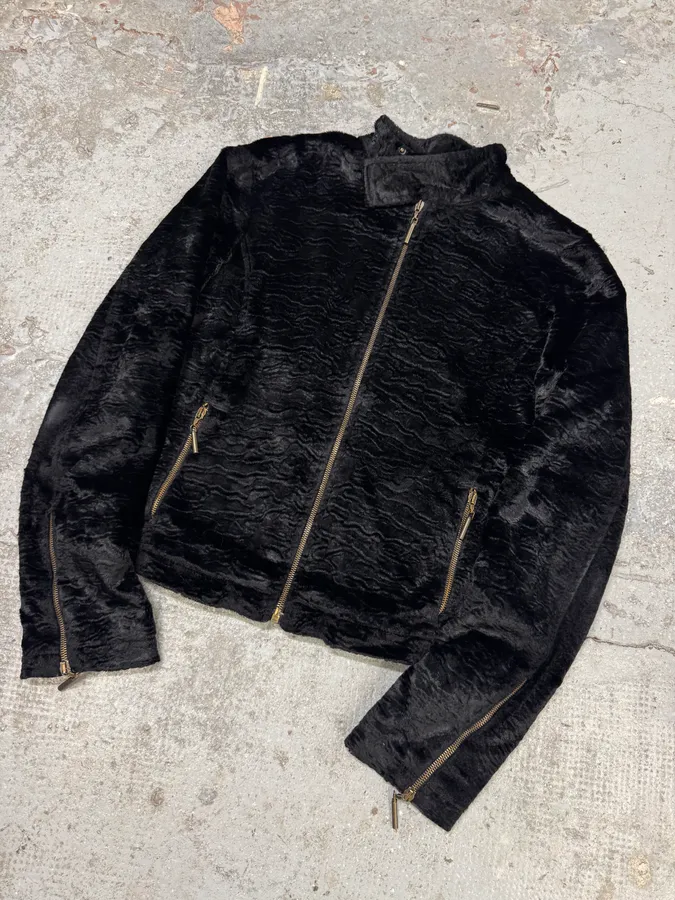 AW2005 Cavalli Black Fur Rebel Biker Jacket - Image 4