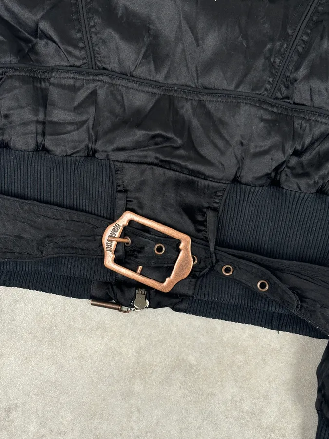 AW2005 Cavalli Black Silk Multi-Pocket Cargo Gun Bomber Jacket - Image 9