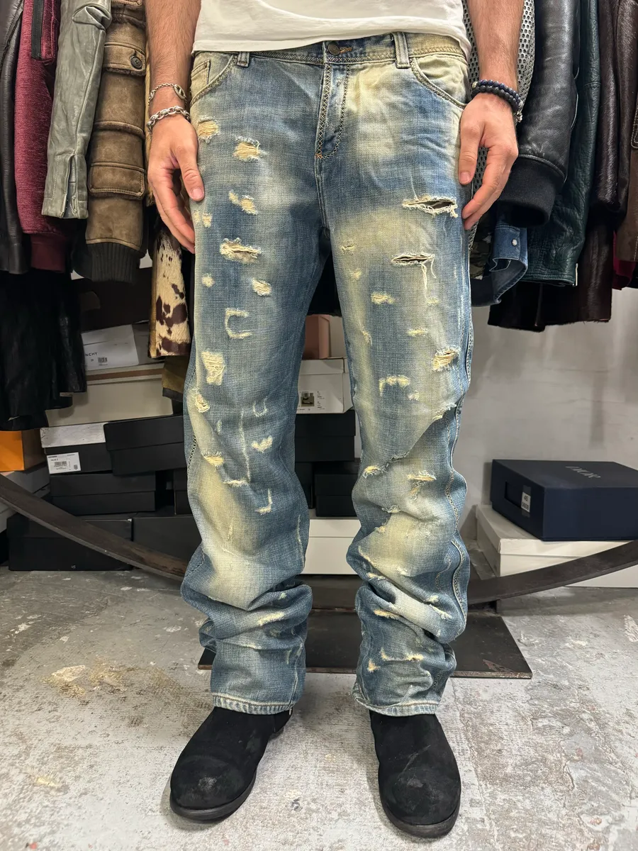 AW2005 Cavalli Blue Distressed Denim Jeans - Image 2