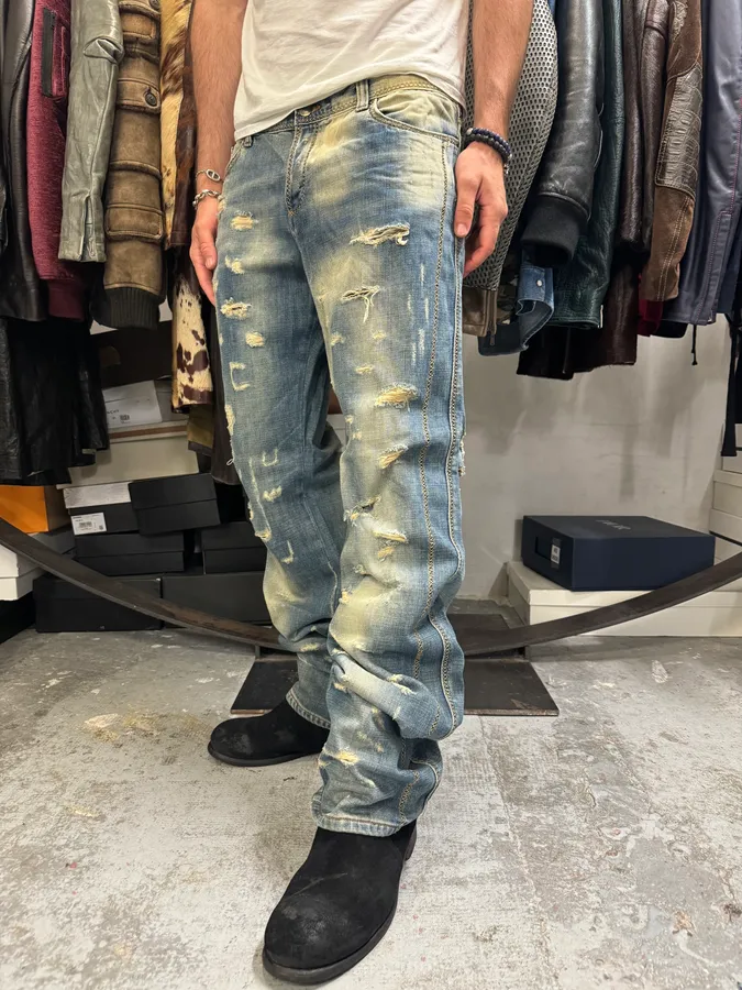 AW2005 Cavalli Blue Distressed Denim Jeans - Image 3