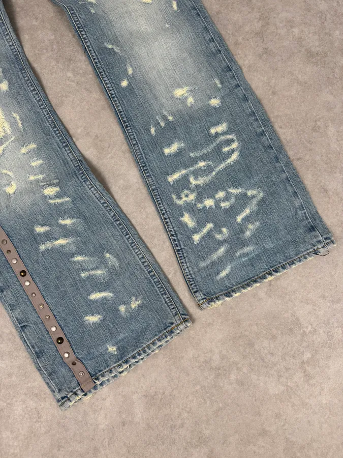AW2005 Cavalli Blue Distressed Studded Denim Jeans - Image 6