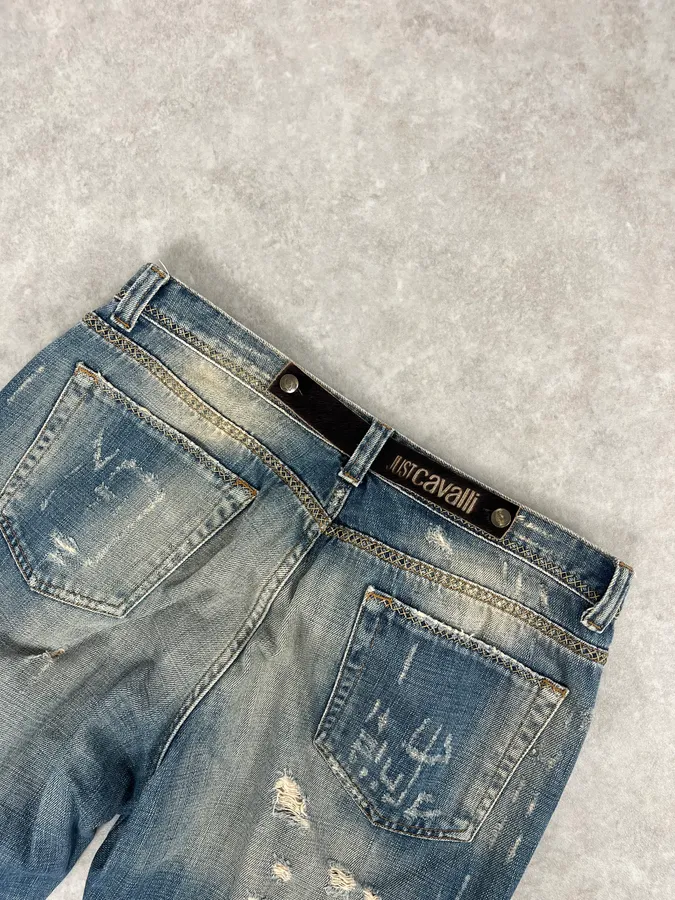 AW2005 Cavalli Blue Faded Distressed Denim Jeans - Image 8