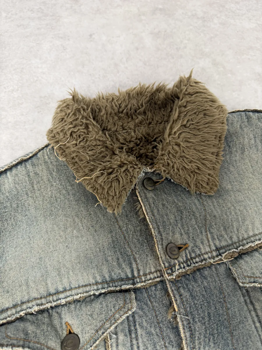 AW2005 Cavalli Blue Faux Fur Faded Denim Jacket - Image 10