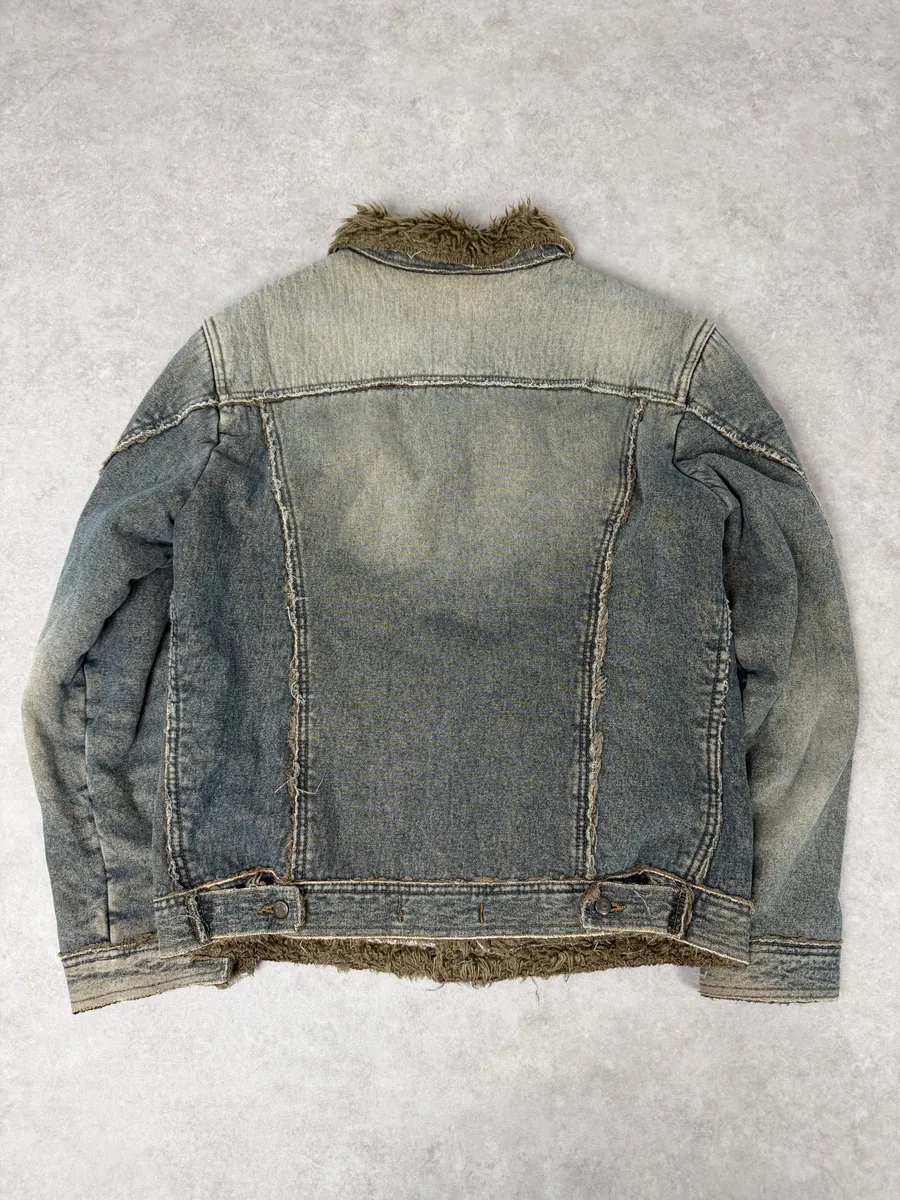 AW2005 Cavalli Blue Faux Fur Faded Denim Jacket - Image 11