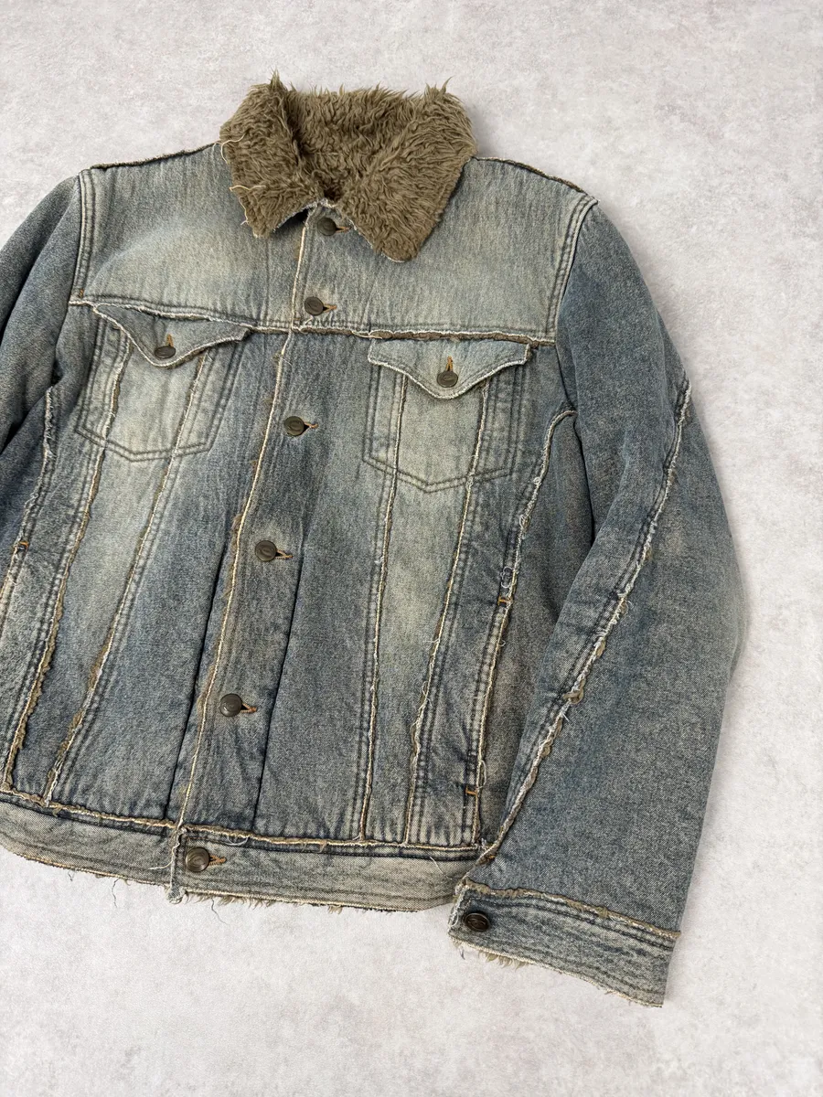 AW2005 Cavalli Blue Faux Fur Faded Denim Jacket - Image 13