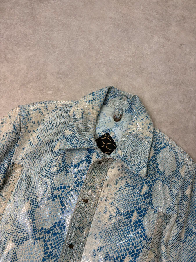 AW2005 Cavalli Blue Python Effect Leather Jacket - Image 4