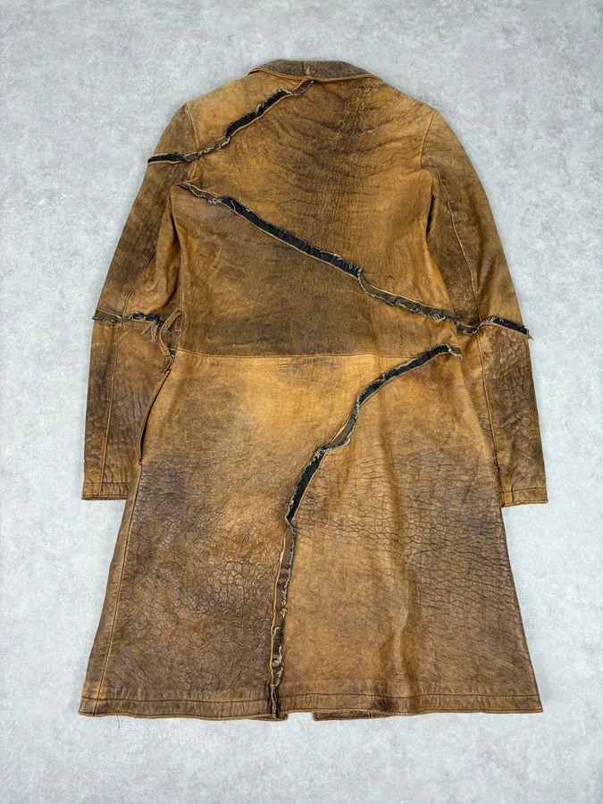 AW2005 Cavalli Brown Eroded Leather Trench Coat - Image 5