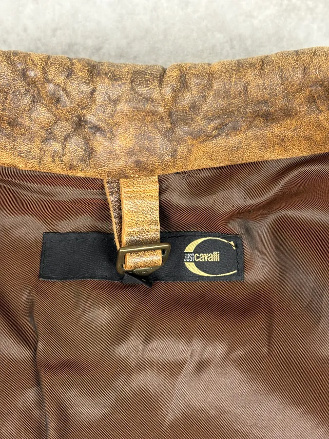 AW2005 Cavalli Brown Eroded Leather Trench Coat - Image 8