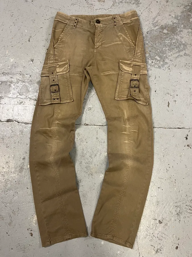 AW2005 Cavalli Cargo Strapped Beige Pants