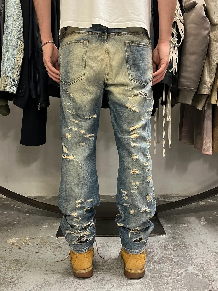 AW2005 Cavalli Cross Stiches Distressed Blue Denim Jeans - Image 4