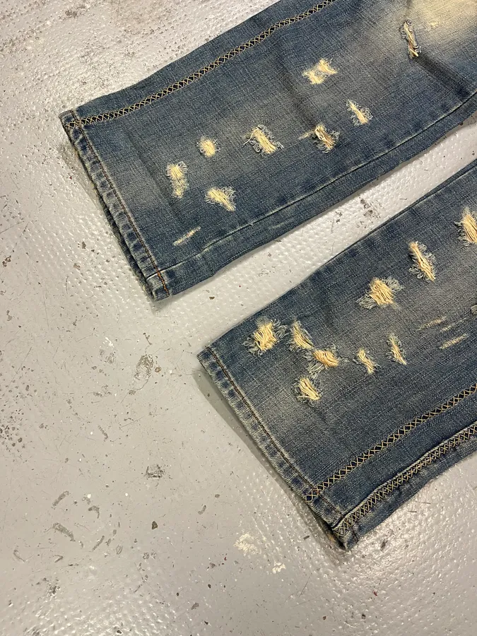 AW2005 Cavalli Cross Stiches Distressed Blue Denim Jeans - Image 7