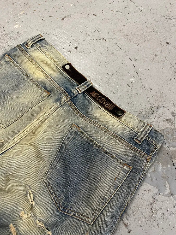 AW2005 Cavalli Cross Stiches Distressed Blue Denim Jeans - Image 9