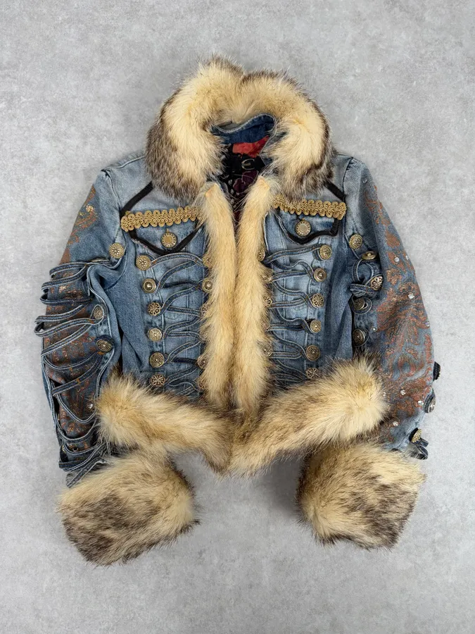 AW2005 Cavalli Napolean Fur Denim Jacket