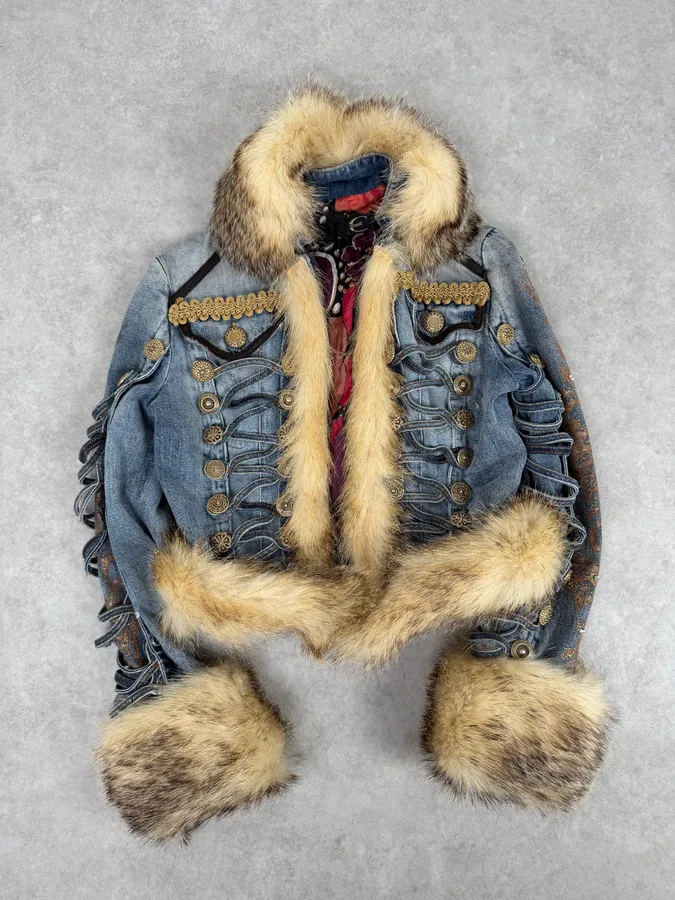 AW2005 Cavalli Napolean Fur Denim Jacket - Image 14