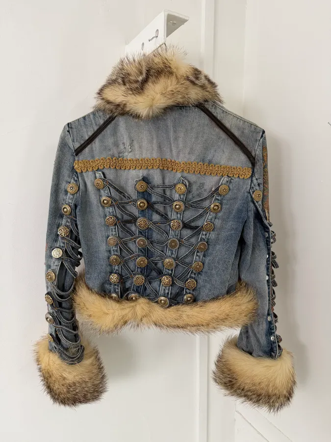 AW2005 Cavalli Napolean Fur Denim Jacket - Image 15