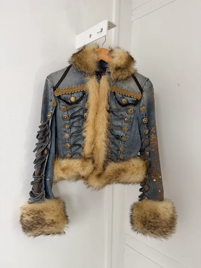 AW2005 Cavalli Napolean Fur Denim Jacket - Image 16